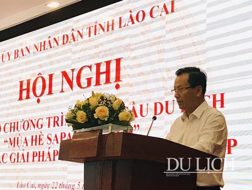 Phó Chủ tịch UBND tỉnh Lào Cai Hoàng Quốc Khánh phát biểu tại hội nghị. Ảnh: HT